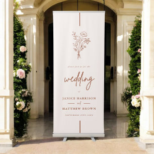 Boho Minimalist Terracotta Floral Bouquet Wedding Retractable Banner