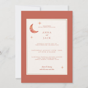 Boho Minimalist Terracotta Moon & Stars Wedding Invitation