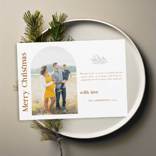 Boho Minimalist Terracotta Photo Christmas Family Holiday Card
