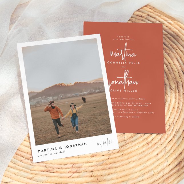 Boho Minimalist Terracotta Simple Photo Wedding Invitation (Creator Uploaded)