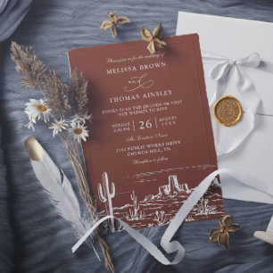 Boho Minimalist Terracotta Western QR Code Wedding Invitation