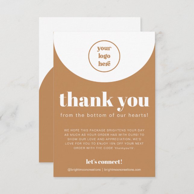 Boho Minimalist Thank You For Order Small Business Enclosure Card (Front/Back)