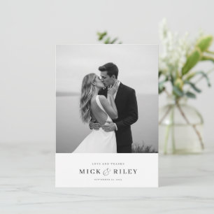 Boho Minimalist Typography Photo Wedding Thank You Card
