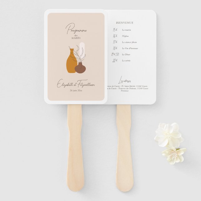 Boho Minimalist Vases Order of Events Programme  Hand Fan (Front and Back)