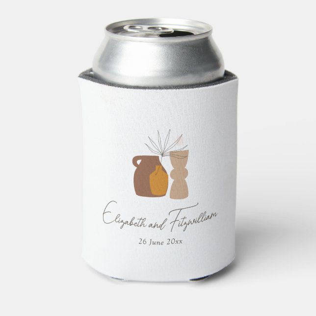 Boho Minimalist Vases Wedding  Can Cooler (Can Back)