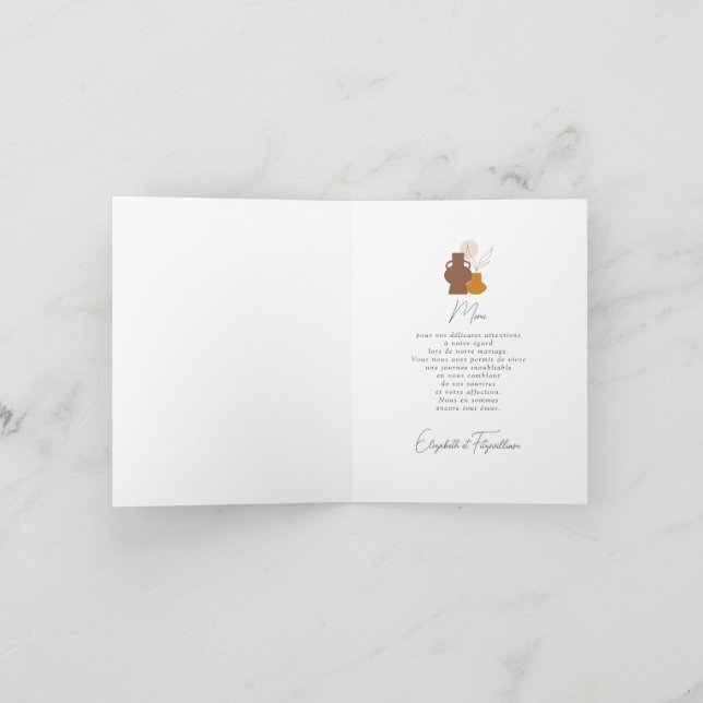 Boho Minimalist Vases Wedding Folded Thank You Card (Inside)