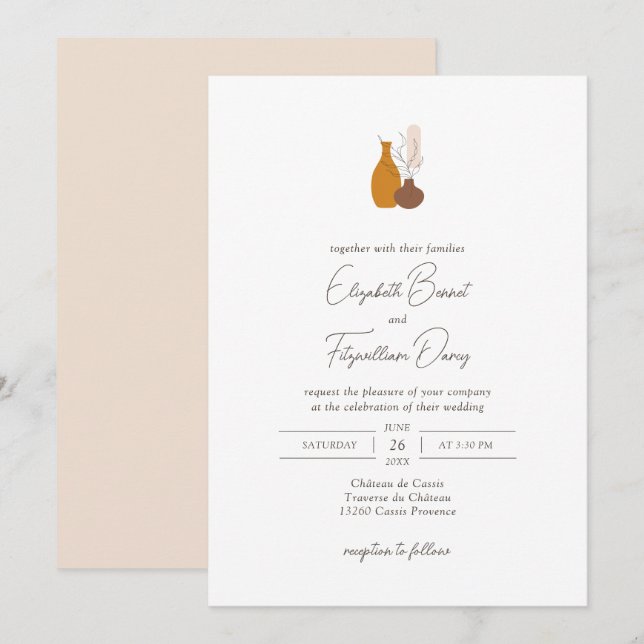 Boho Minimalist Vases Wedding  Invitation (Front/Back)