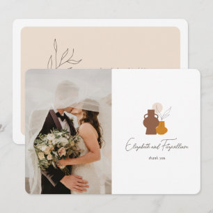 Boho Minimalist Vases Wedding Photo  Thank You Card