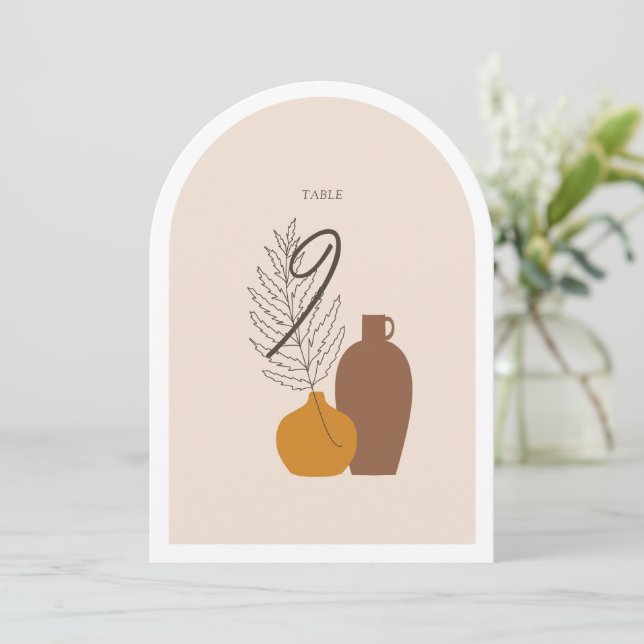 Boho Minimalist Vases Wedding Table Number Card (Standing Front)