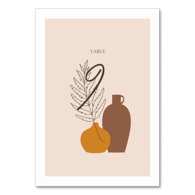 Boho Minimalist Vases Wedding Table Number Card (Front)