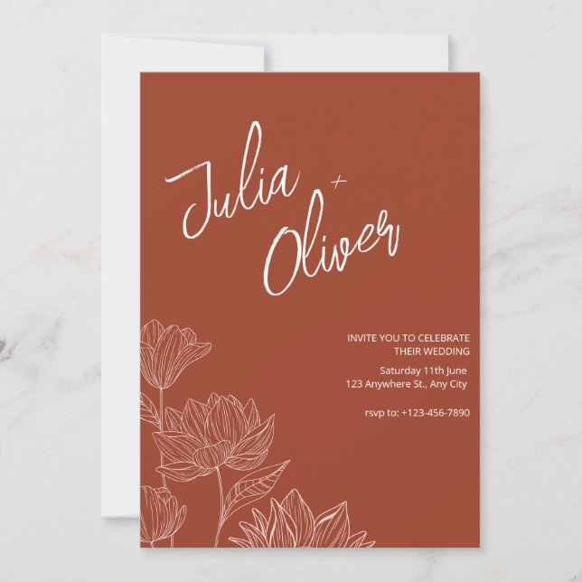 Boho Minimalist Wedding Floral Wedding Editable  Invitation (Front)