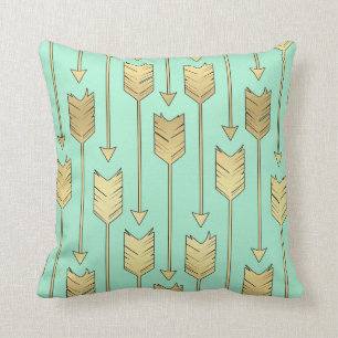 Boho Mint and Faux Gold Arrows Pattern Cushion