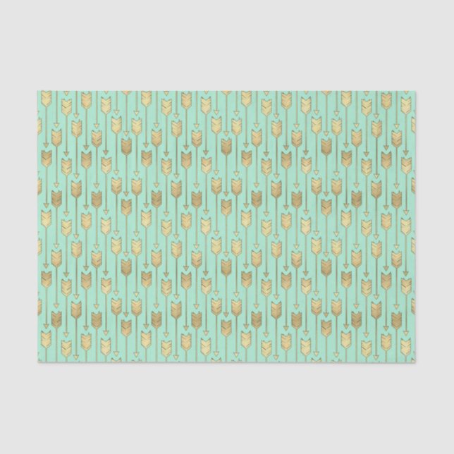 Boho Mint and Faux Gold Arrows Pattern Tissue Paper (Front)