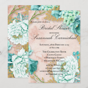 Boho Mint Green and Blush Floral Bridal Shower Inv Invitation