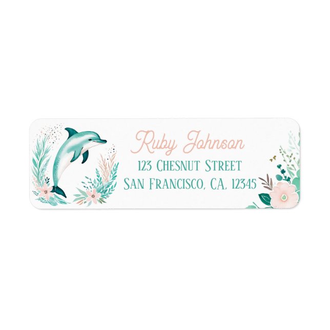 Boho Mint Green Dolphin Return Address Labels  (Front)