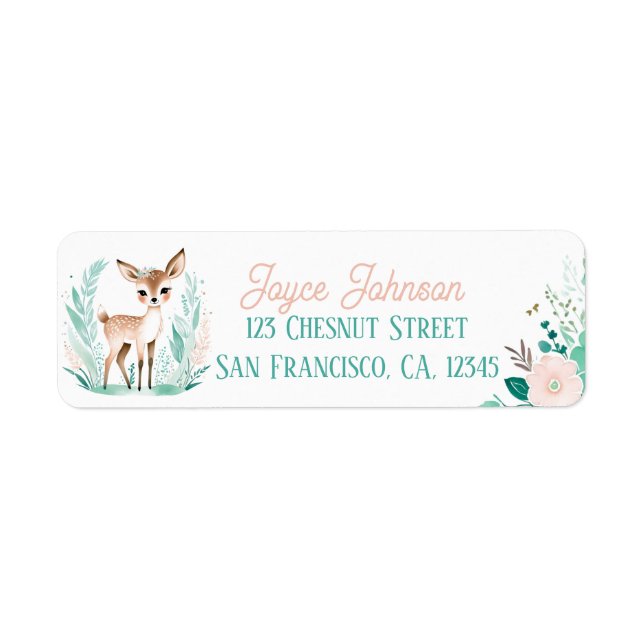 Boho Mint Green Fawn Return Address Labels  (Front)