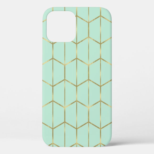 Boho Mint Green Hexagon Gold & Geometric Glam Case-Mate iPhone Case (Back)