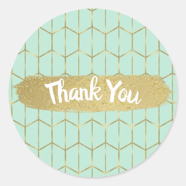 Boho Mint Green Hexagon Gold Geometric Sweet 16 Classic Round Sticker (Front)