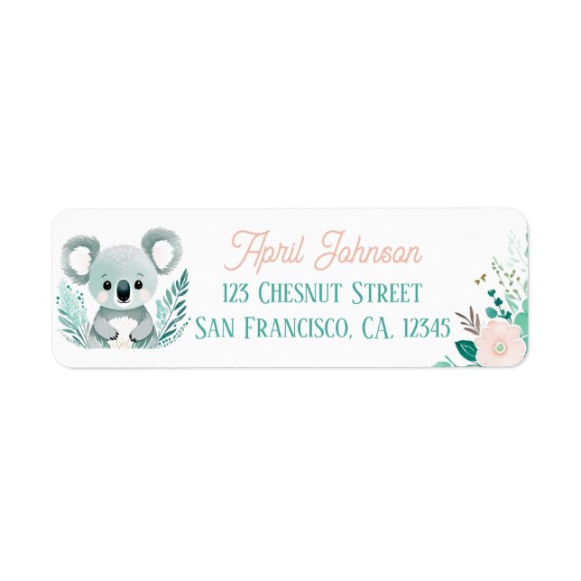 Boho Mint Green Koala Return Address Labels  (Front)