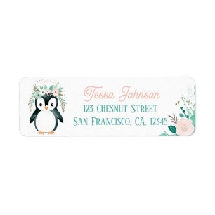 Boho Mint Green Penguin Return Address Labels 