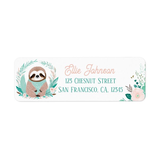 Boho Mint Green Sloth Return Address Labels  (Front)