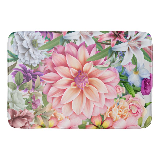 Boho mixed floral Lily wildflowers pattern summer Bath Mat (Front)