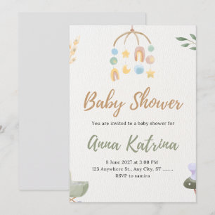 Boho Mobile Watercolor Neutral Baby Shower Invitat Invitation