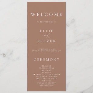 Boho Mocha Mousse Elegant Minimalist Wedding Programme