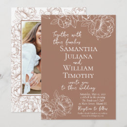 Boho Mocha Mousse Floral Elegant Photo Wedding Invitation