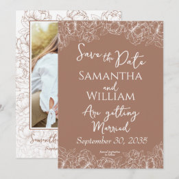 Boho Mocha Mousse Floral Modern Photo Wedding Save The Date