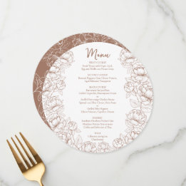 Boho Mocha Mousse Floral Modern Round Wedding Menu