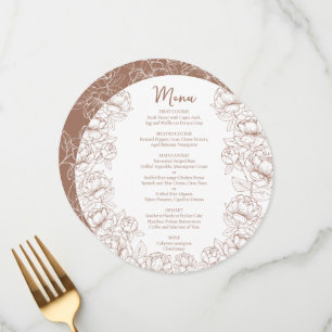 Boho Mocha Mousse Floral Modern Round Wedding Menu