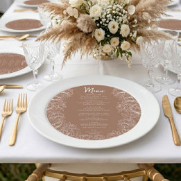 Boho Mocha Mousse Floral Modern Round Wedding Menu