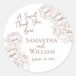 Boho Mocha Mousse Floral Wedding Thank You Favour Classic Round Sticker