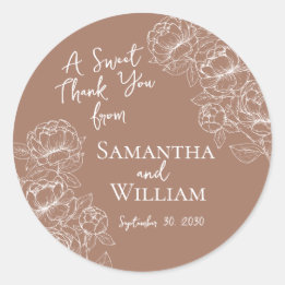 Boho Mocha Mousse Floral Wedding Thank You Favour Classic Round Sticker