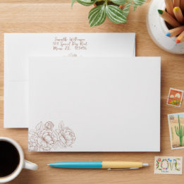Boho Mocha Mousse Minimalist Floral Wedding Envelope
