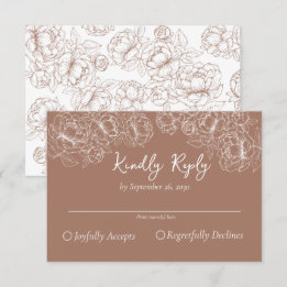 Boho Mocha Mousse Romantic Floral Wedding RSVP Card