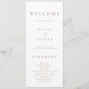 Boho Mocha Mousse White Elegant Minimalist Wedding Programme