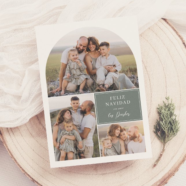 Boho Modern 4 Photo Arch Feliz Navidad Christmas Holiday Card (Creator Uploaded)