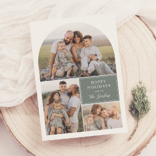 Boho Modern 4 Photo Collage Arch Christmas Photo Holiday Card