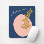 Boho Modern Abstract Botanical Art Blue Custom Mouse Mat<br><div class="desc">This stylish mouse pad features a pretty boho botanical illustration with abstract shapes in pink,  blue,  and gold. Personalize it with your name. Great gift idea!</div>