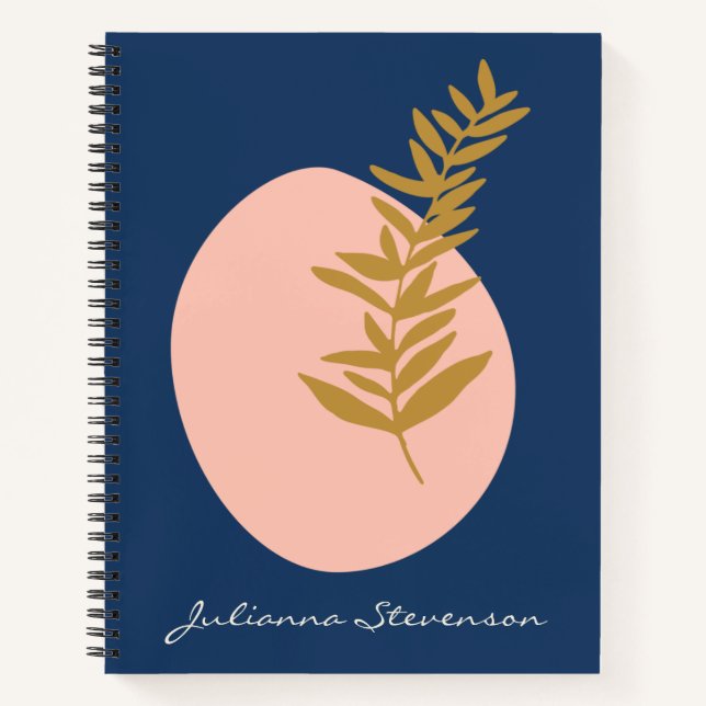 Boho Modern Abstract Botanical Art Blue Custom Notebook (Front)