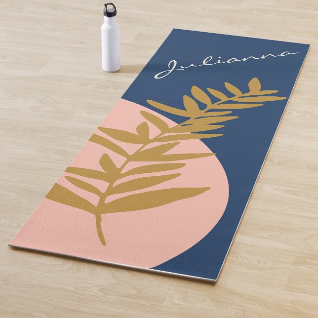 Boho Modern Abstract Botanical Art Blue Custom Yoga Mat (In Situ)