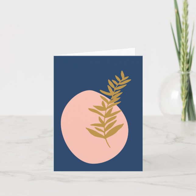 Boho Modern Abstract Botanical Art Pink Blue Gold Note Card (Front)