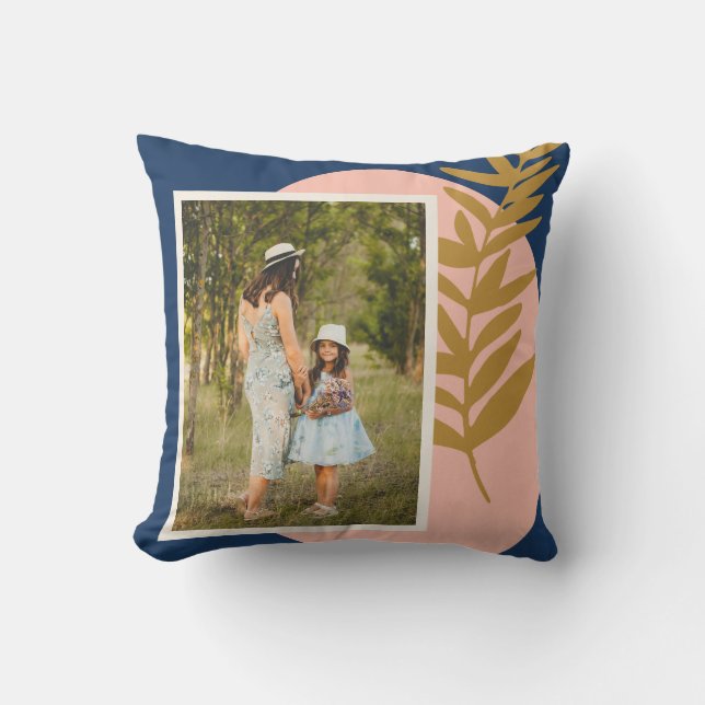 Boho Modern Abstract Botanical Blue Custom Photo Cushion (Front)