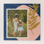 Boho Modern Abstract Botanical Blue Custom Photo Jigsaw Puzzle<br><div class="desc">This stylish custom puzzle features a pretty boho botanical illustration with abstract shapes in pink,  blue,  and gold. Personalise it with your name and photo. Great gift idea!</div>