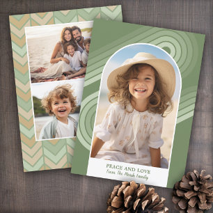 Boho Modern Arch Curvy Line and Geometric 3 Photo Holiday Card