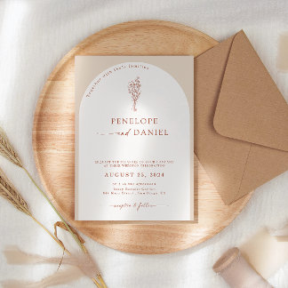 Boho Modern Beige Terracotta Script Wedding Arch Invitation