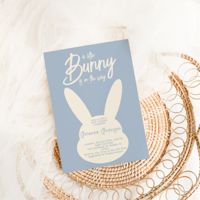 Boho Modern Blue Bunny Baby Boy Shower Invitation (Creator Uploaded)