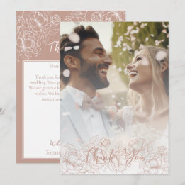 Boho Modern Blush Pink Floral Elegant Photo Thank You Card